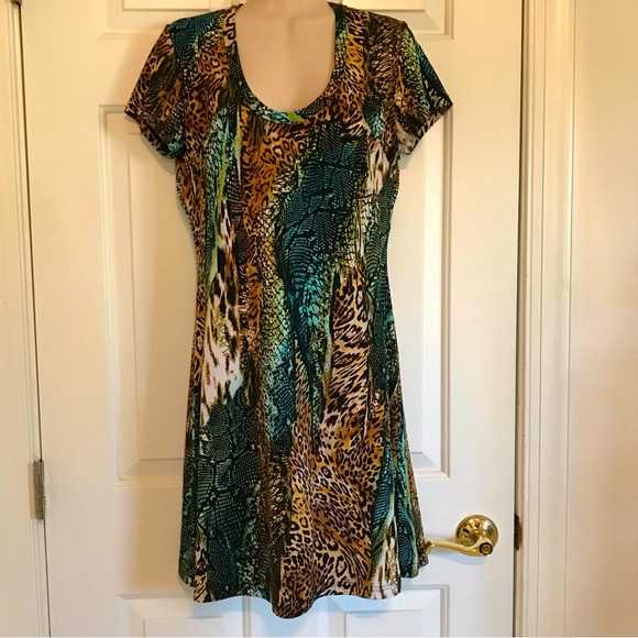 Nina Leonard animal print fit and flare cap sleeve dress - Picture 1 of 1